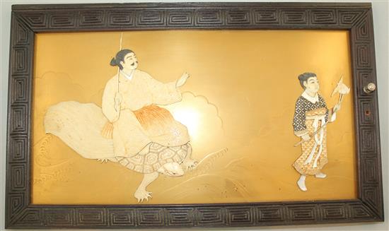 Four Japanese shibayama type panels, Meiji period, largest 24.5 x 40.5cm